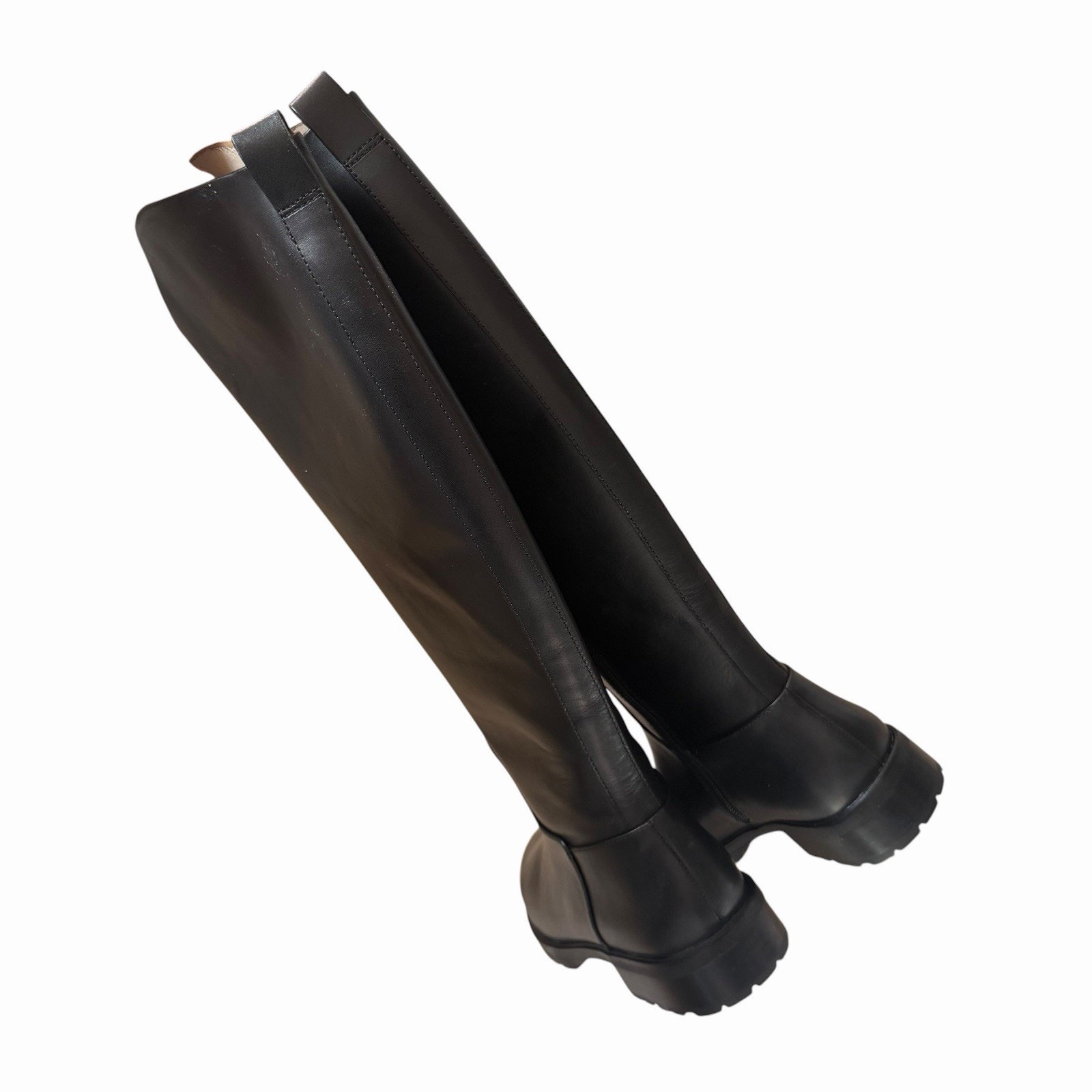 Nib Nordstrom Womens Us 7 Nooliver Riding Boots Black Leather Sleek Knee High — image 7 of 8